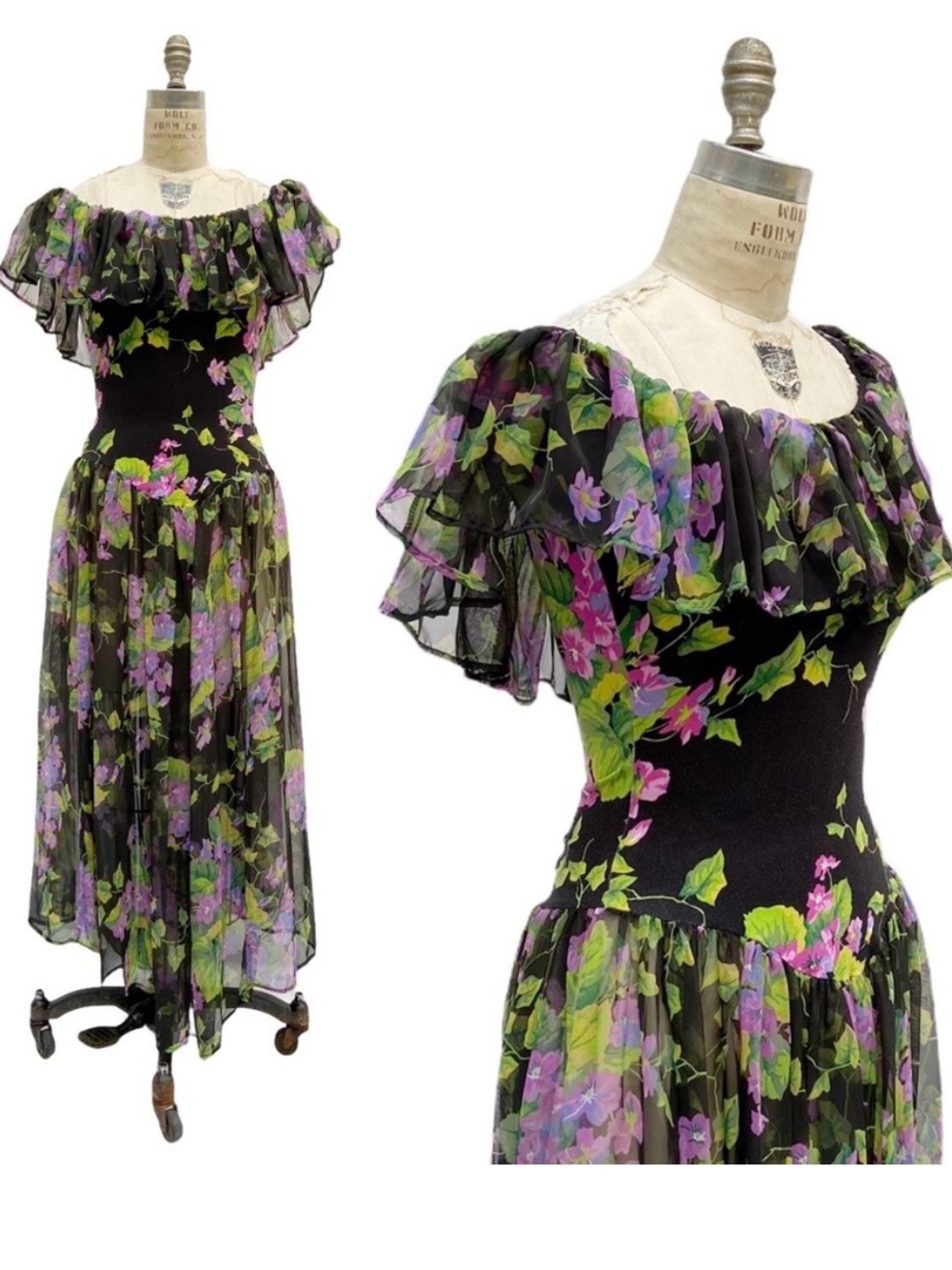 Betsey Johnson Vintage Punk Label floral chiffon dress-Super Rare!!